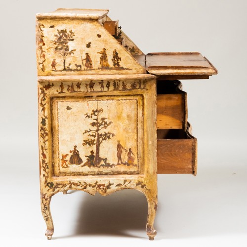 XVIIIe siècle - Commode scribanne en lacca povera  d’epoque Louis XV, Italie