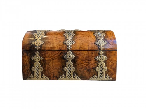 Victorian burr walnut and brass casket circa1860