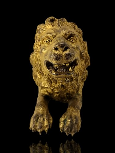 Lion Renaissance en bronze doré, Augsbourg XVIe siècle - Renaissance