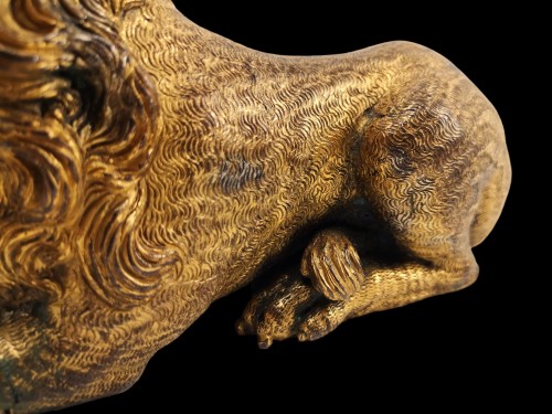 Antiquités - Lion Renaissance en bronze doré, Augsbourg XVIe siècle