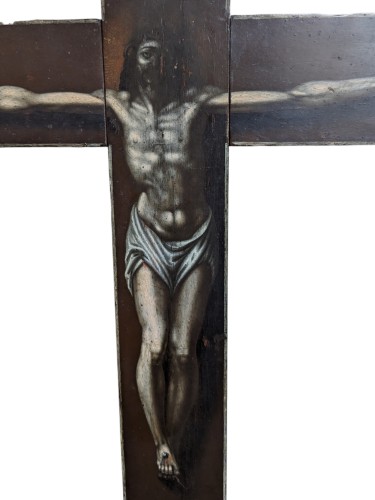 Christ on the Cross with Saint Anthony of Padua, 17th century - Religious Antiques Style 