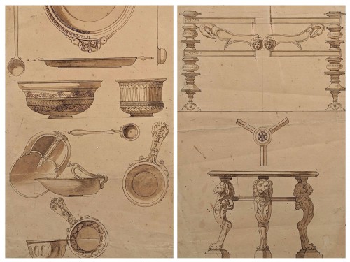 Paire de dessins Grand Tour, Italie 19e siècle