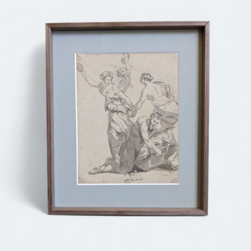Mythological scene with Faun and Bacchantes, French school, late 18th cent. - 