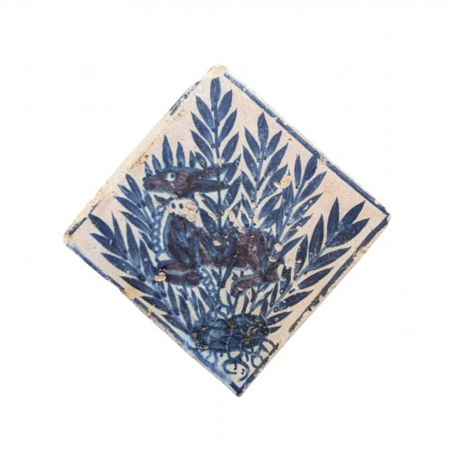 Medieval tile with animal decoration, Manises 15th century