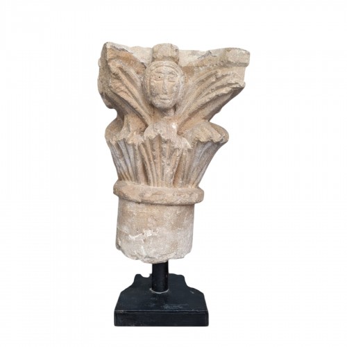 Capital with head decoration, 13th–14th century
