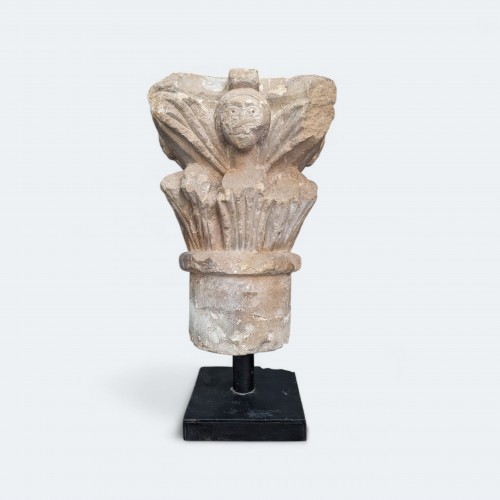 Capital with head decoration, 13th–14th century - Sculpture Style Middle age
