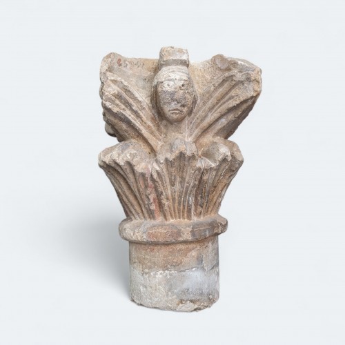 Sculpture  - Capital with head decoration, 13th–14th century
