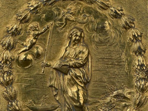 A gilt bronze plaquette representing Saint Genevieve, XVIIIth century - Religious Antiques Style 