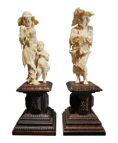 Pair of ivory sculptures, German School, XVIIIth century