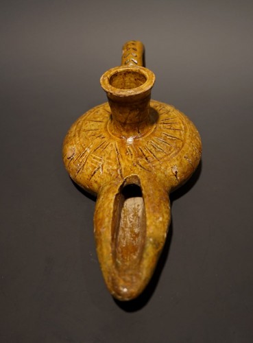 Islamic oil lamp in glazed ceramic, Al Andalus, XIIIth-XIVth century - Porcelain & Faience Style Middle age