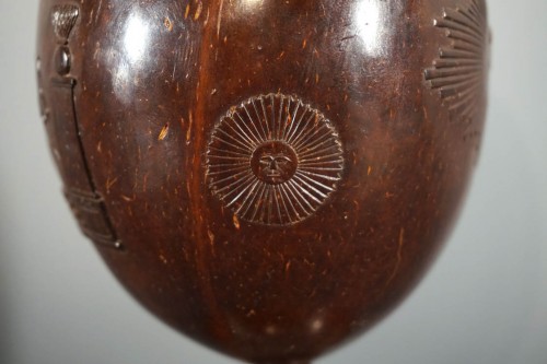 XIXe siècle - Coupe en noix de coco aux symboles maçonniques, XIXè siècle
