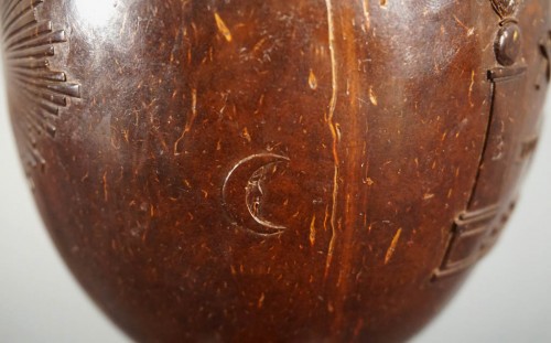 Coupe en noix de coco aux symboles maçonniques, XIXè siècle - 