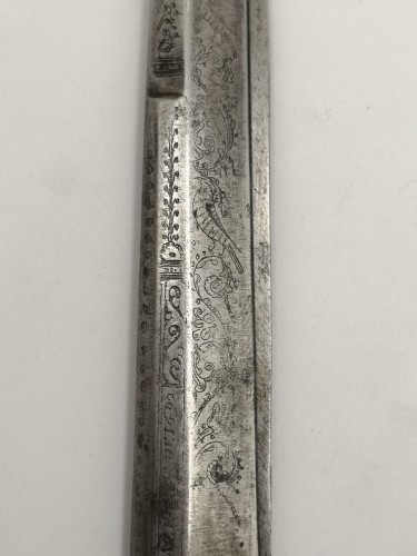17th century - Spanish desk scissors in wrought and engraved iron, dated 1692