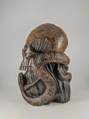 Vanitas en bois sculpté polychrome, 17e-18e siècle - Galerie Noël Ribes