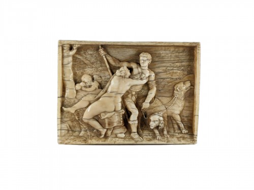 Venus and Adonis, ivory plaque after Titian, 17th century