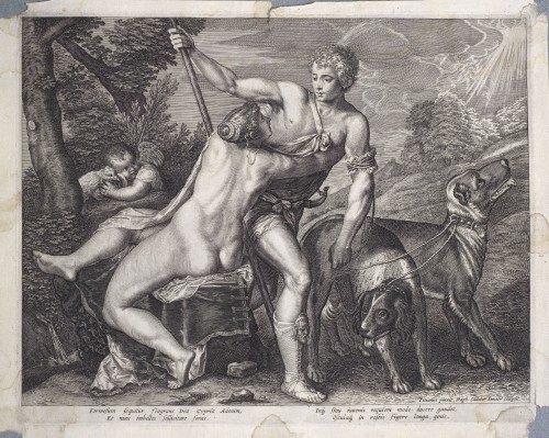 Antiquités - Venus and Adonis, ivory plaque after Titian, 17th century