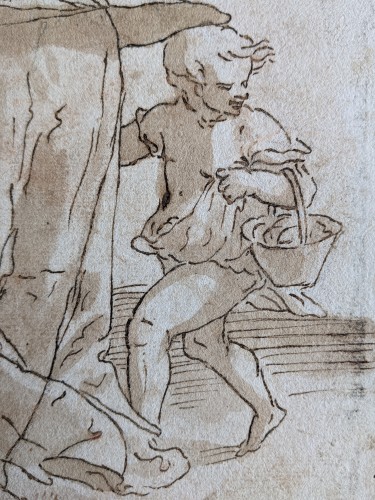 Walking woman with three children - 17th century Genoese School - Paintings & Drawings Style 