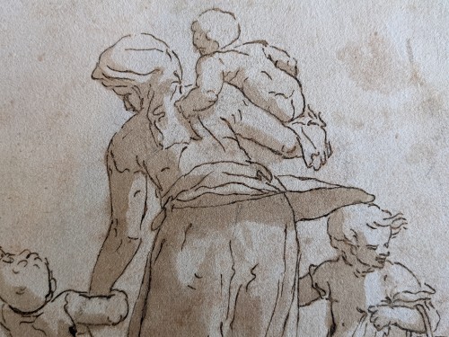 Paintings & Drawings  - Walking woman with three children - 17th century Genoese School