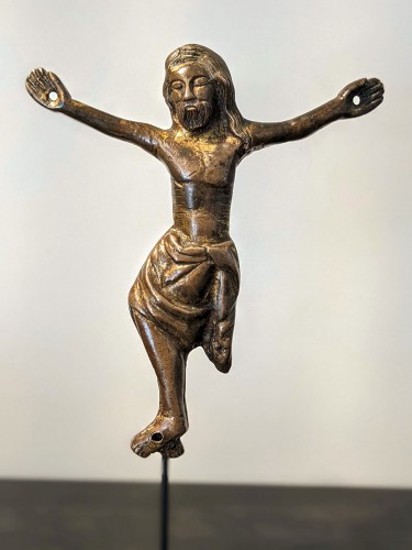 Christ Gothique en bronze doré, 14e siècle - Art sacré, objets religieux Style Moyen Âge