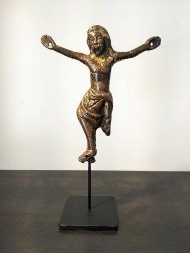 Middle age - Gothic Christ in gilt bronze, 14th century