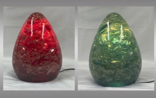 Red fractal resin lamp, France, 1970s - 