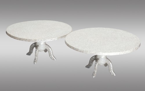 Paire de tables basses en bois couvertes de nacre XXe siècle - Mobilier Style 