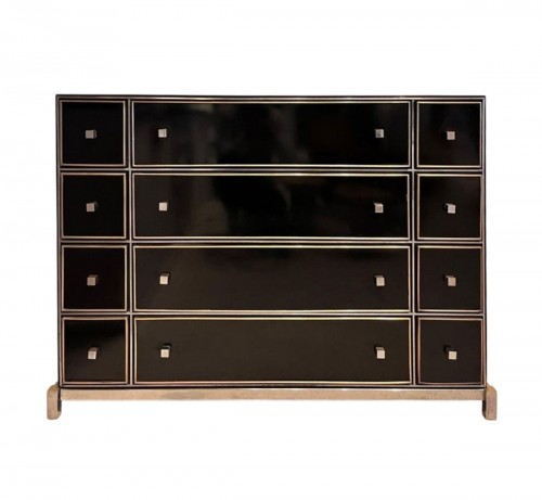 Michel Pigneres, commode en  laiton, acier chromé et formica noir vers 1970
