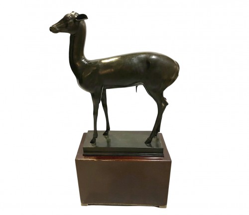 Life-size young stag in bronze, signed Chiurazzi.
