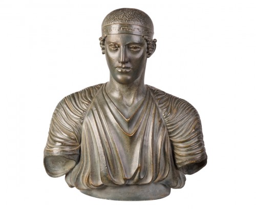 The Charioteer of Delphi — 19th-century bronze-patinated stucco bust