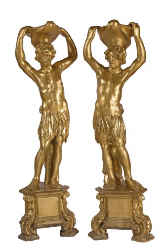 Paire de sculptures Vénitiennes en bois doré vers 1700