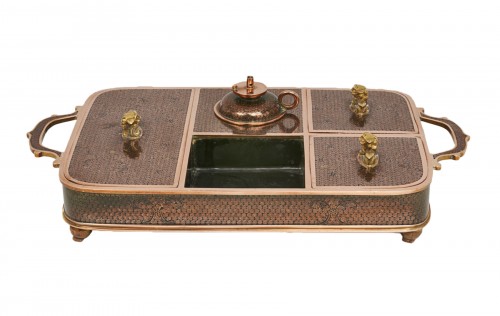 Chinese cloisonné bronze opium smoking tray