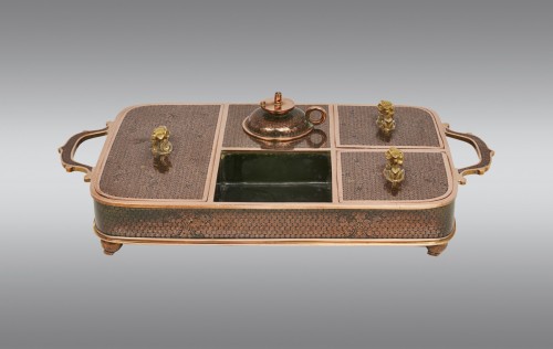  - Plateau à fumer l'opium, chinois, en bronze cloisonné