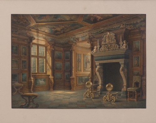 Carl Neumann (1833-1891) - Intérieurs du Palais de Rosenborg - Tableaux et dessins Style 