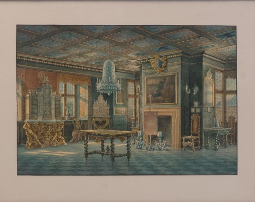 Tableaux et dessins Dessin, Aquarelle & Pastel - Carl Neumann (1833-1891) - Intérieurs du Palais de Rosenborg