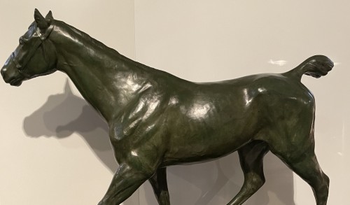  - Horse in bronze with green patina signed and dated in the base M. de Mathelin 1900