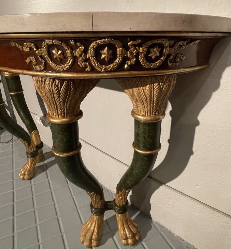 Antiquités - Paire de consoles Siciliennes du 19e siècle en bois doré et stuqué