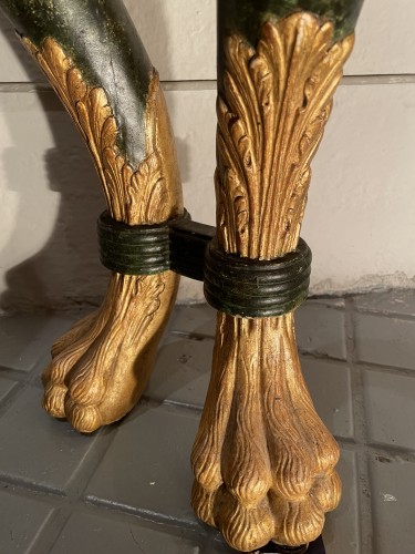 Antiquités - Paire de consoles Siciliennes du 19e siècle en bois doré et stuqué