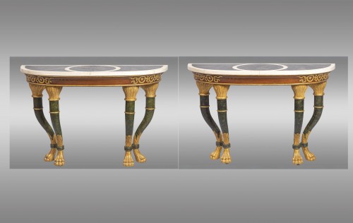 19th century - Pair of 19th century Sicilian consoles in gilded and stuccoed wood