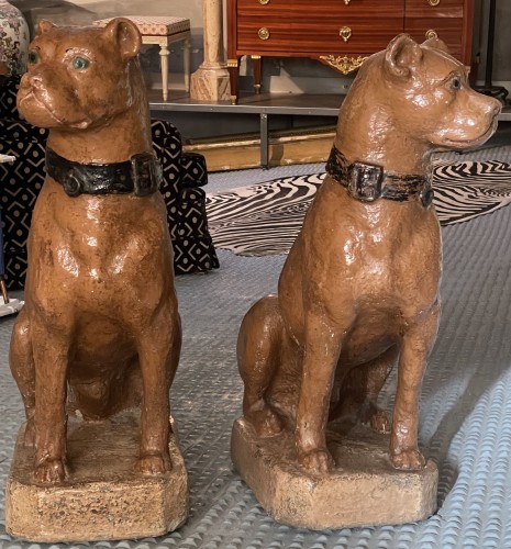 Chiens en pierre reconstituée fin. XIXe siècle - Objet de décoration Style 