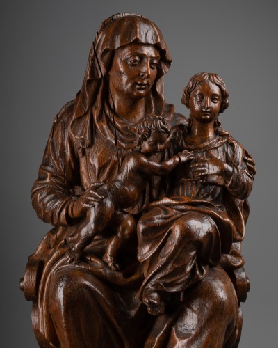 Sainte Anne trinitaire en bois de chêne - Flandres fin XVIe siècle - Sculpture Style Renaissance