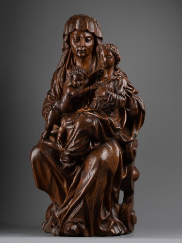 Antiquités - Sainte Anne trinitaire en bois de chêne - Flandres fin XVIe siècle