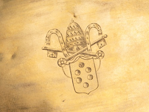 Antiquités - Encrier de Trapani en cuivre doré et corail - Italie vers 1600