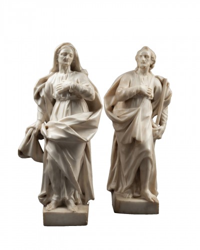 Sainte Anne et saint Joachim en marbre - Italie XVIIe siècle