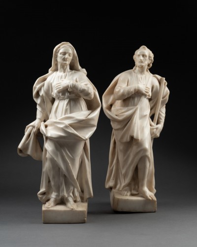 Sainte Anne et saint Joachim en marbre - Italie XVIIe siècle - Sculpture Style 