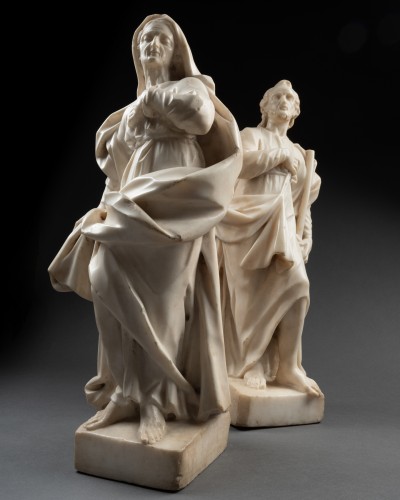 Sculpture Sculpture en Marbre - Sainte Anne et saint Joachim en marbre - Italie XVIIe siècle