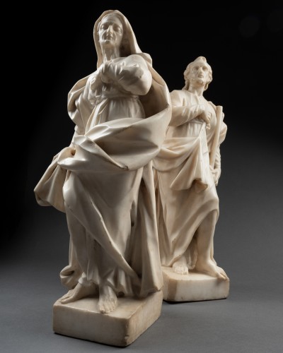 Sculpture  - Saint Anne and Saint Joachim in marble - Italy 17th century