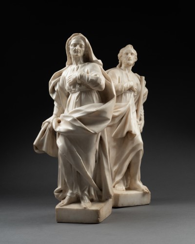 Sainte Anne et saint Joachim en marbre - Italie XVIIe siècle - Galerie Alexandre Piatti