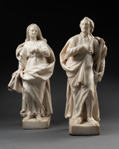 XVIIe siècle - Sainte Anne et saint Joachim en marbre - Italie XVIIe siècle