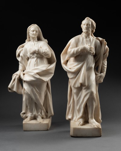 17th century - Saint Anne and Saint Joachim in marble - Italy 17th century