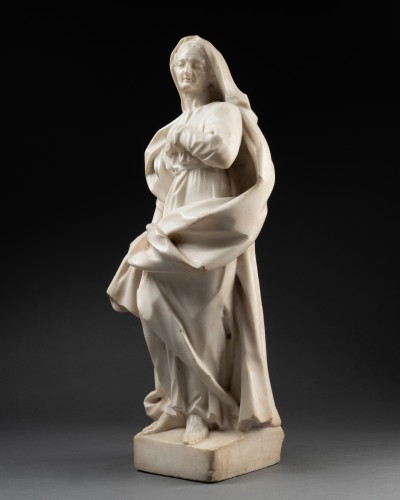 Antiquités - Sainte Anne et saint Joachim en marbre - Italie XVIIe siècle